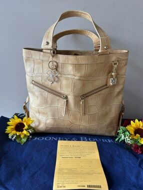 Dooney & Bourke Sara Beige Croc-Embossed Leather Tote Shoulder Bag